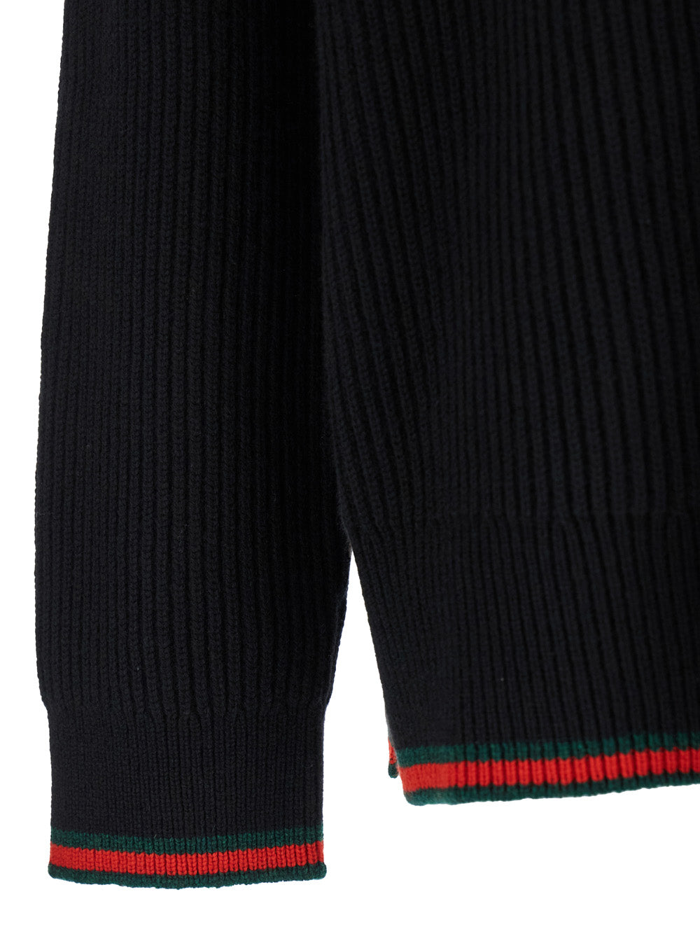 Gucci Men Black Crewneck Sweater With Web Detail In Ribbed Wool Blend Man