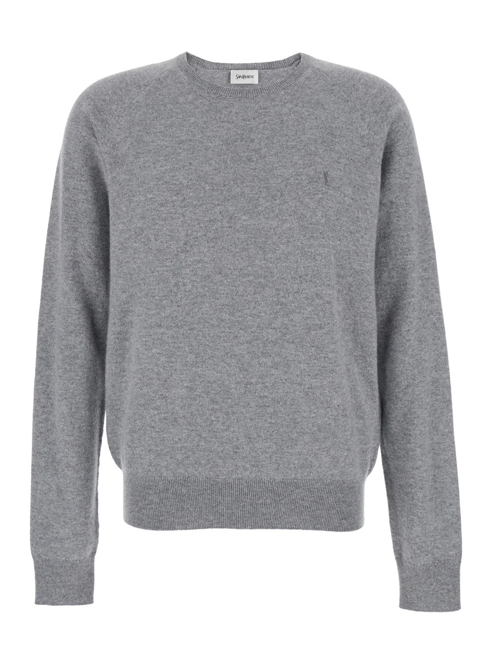 Saint Laurent Men Grey Crewneck Sweater With Cassandre In Cashmere Man