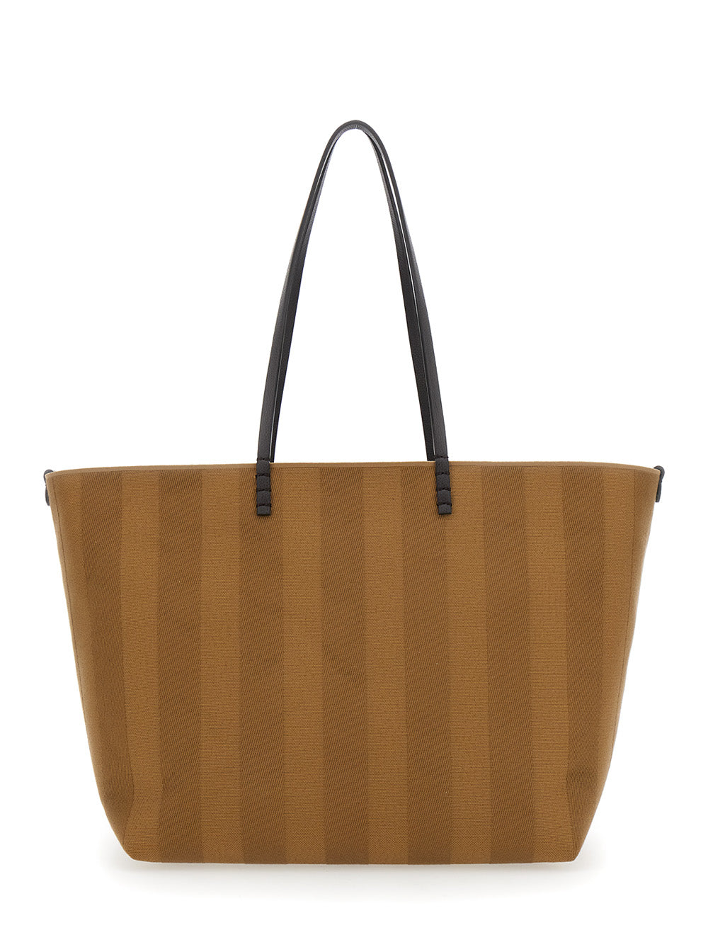 Fendi Women 'Roll Large' Beige Reversible Tote Bag In Striped Chenille Woman