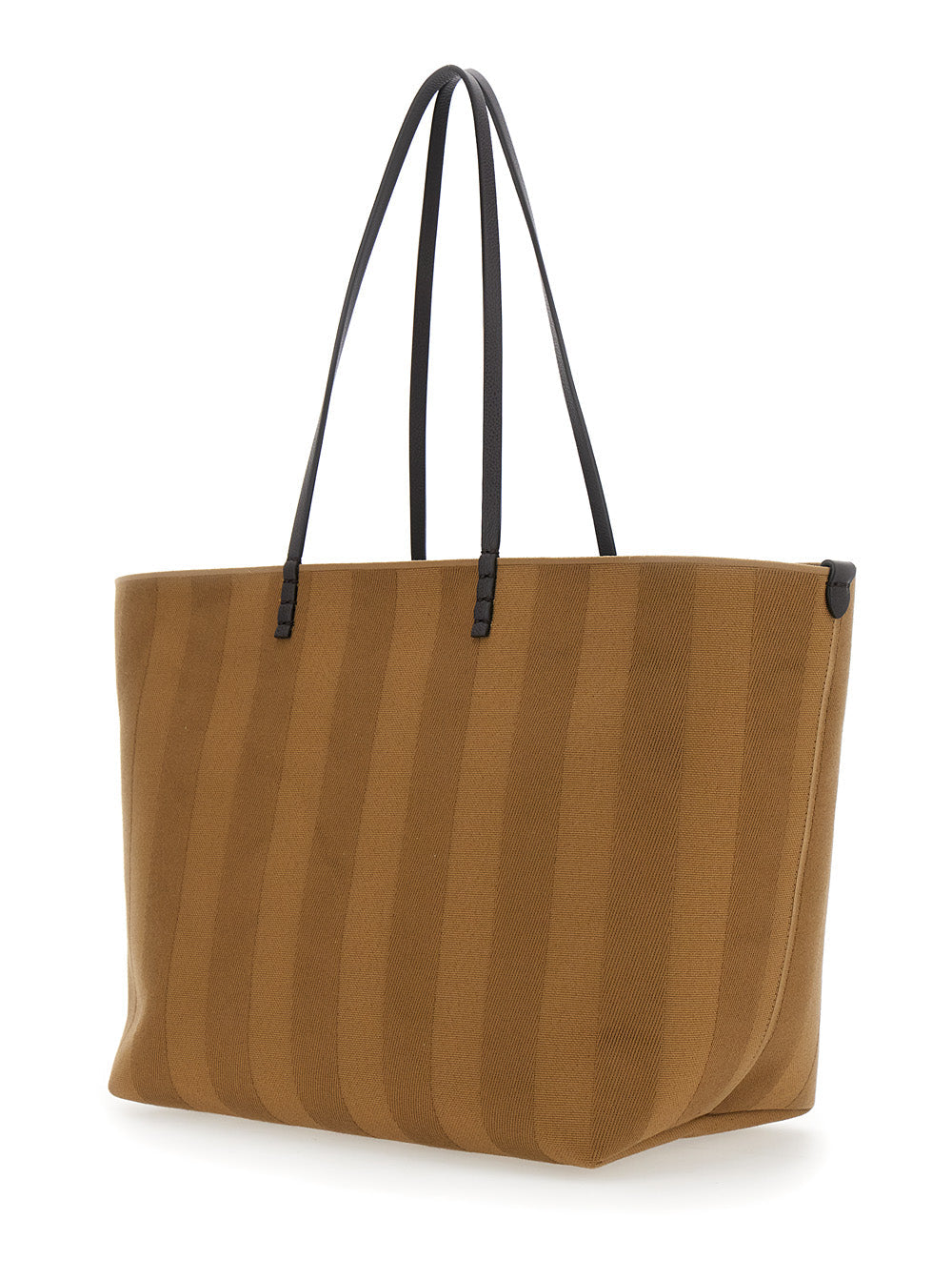 Fendi Women 'Roll Large' Beige Reversible Tote Bag In Striped Chenille Woman