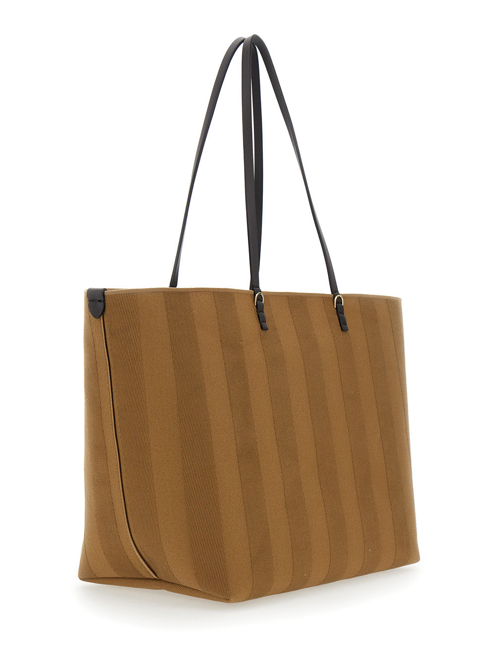 Fendi Women 'Roll Large' Beige Reversible Tote Bag In Striped Chenille Woman