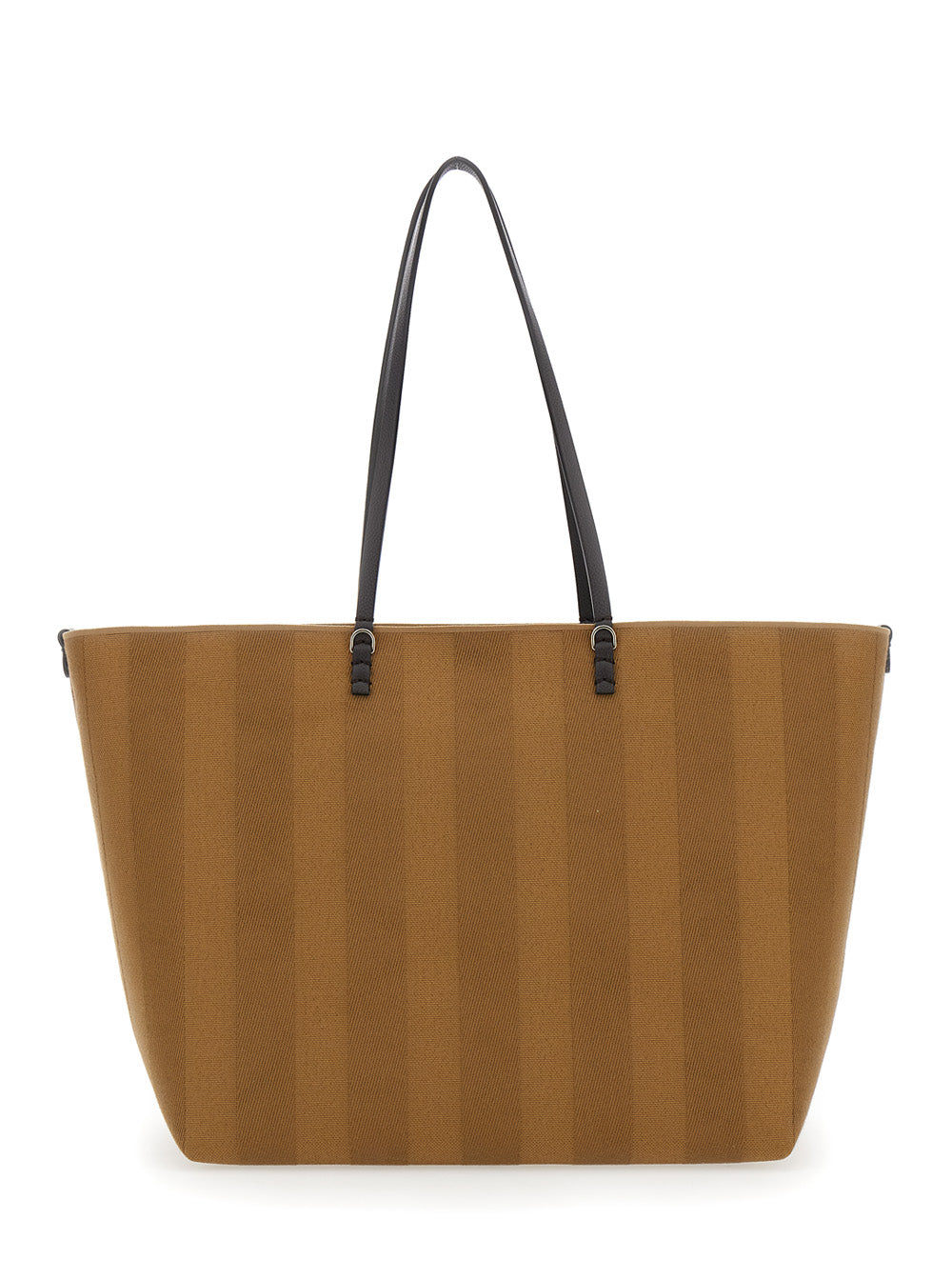 Fendi Women 'Roll Large' Beige Reversible Tote Bag In Striped Chenille Woman