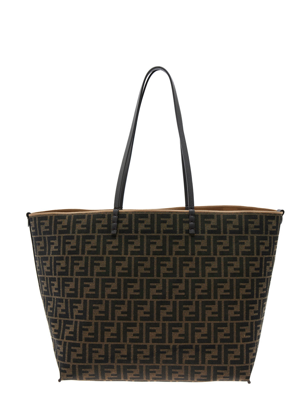 Fendi Women 'Roll Large' Beige Reversible Tote Bag In Striped Chenille Woman