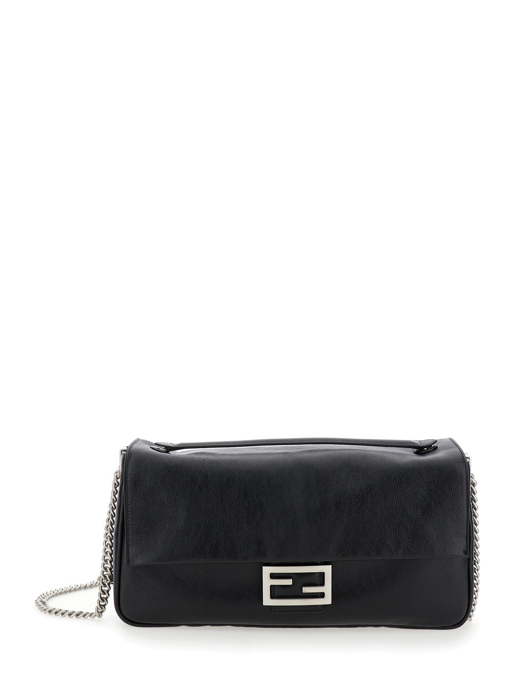 Fendi Women 'Baguette Chain Large' Black Crossbody Bag With Ff Closure In Leather Woman