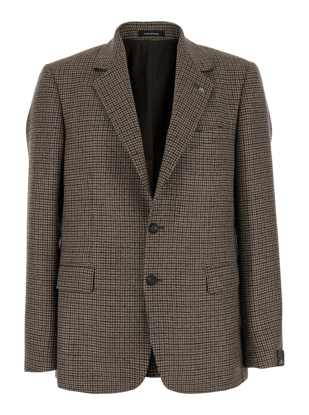 Tagliatore Men Dark Beige Single-Breasted Jacket With Check Motif In Virgin Wool Man
