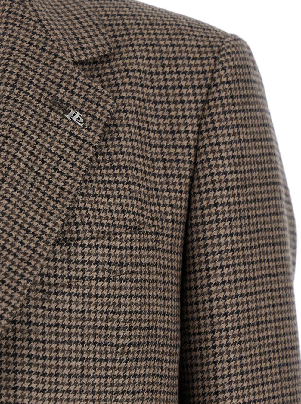 Tagliatore Men Dark Beige Single-Breasted Jacket With Check Motif In Virgin Wool Man