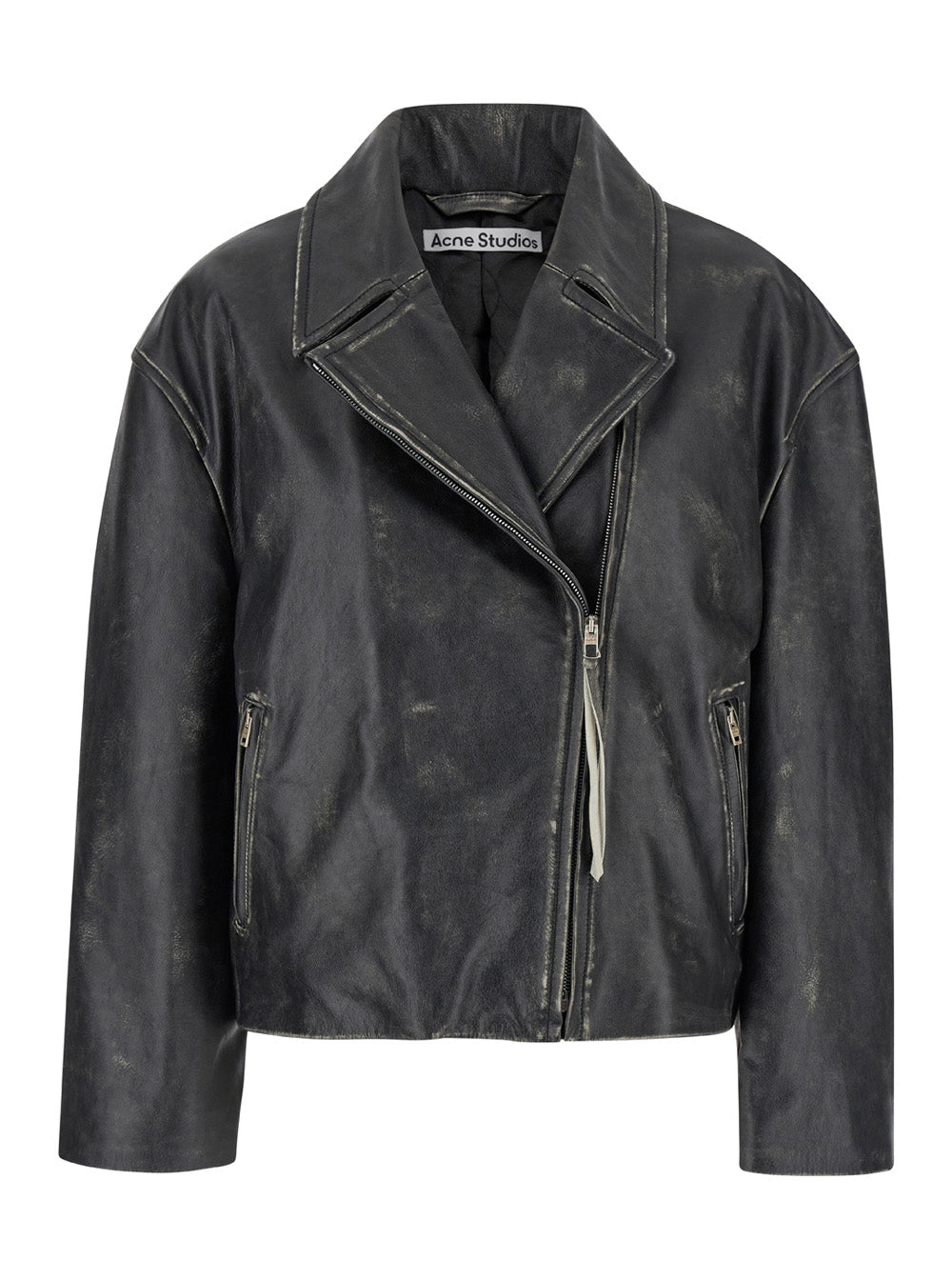Acne Studios Women Black Biker Jacket In Vintage Looking Leather Woman