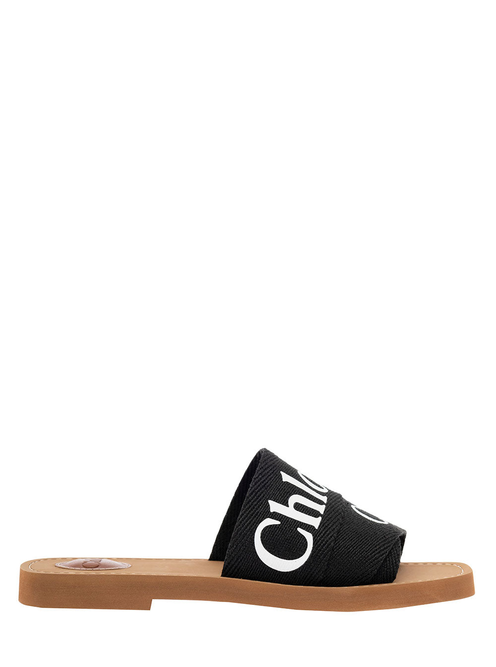 Chloé Women Chloé Woman's Black Canvas Sandals With Logo