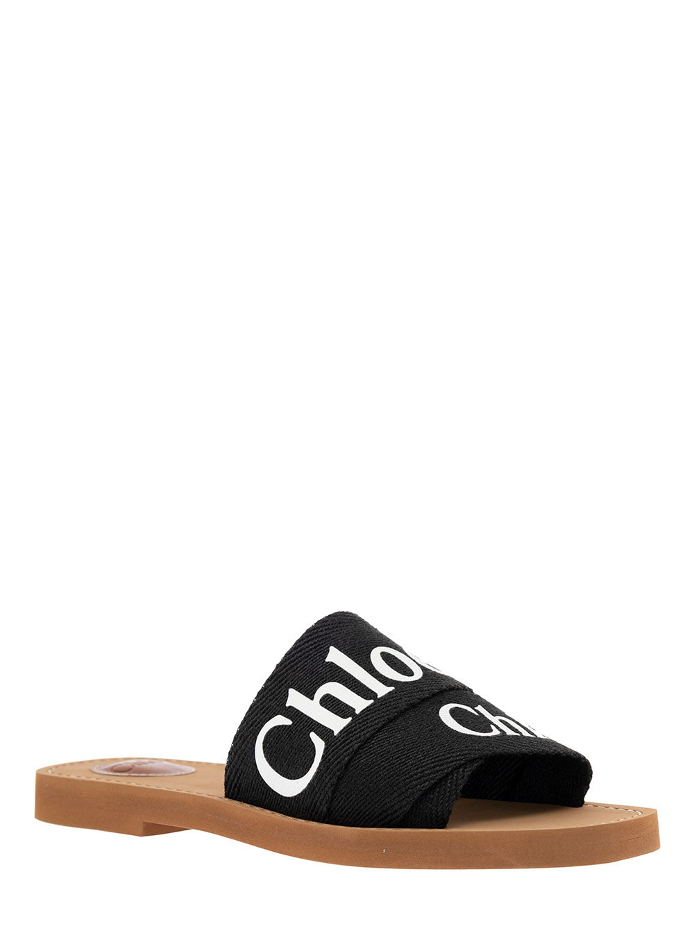 Chloé Women Chloé Woman's Black Canvas Sandals With Logo