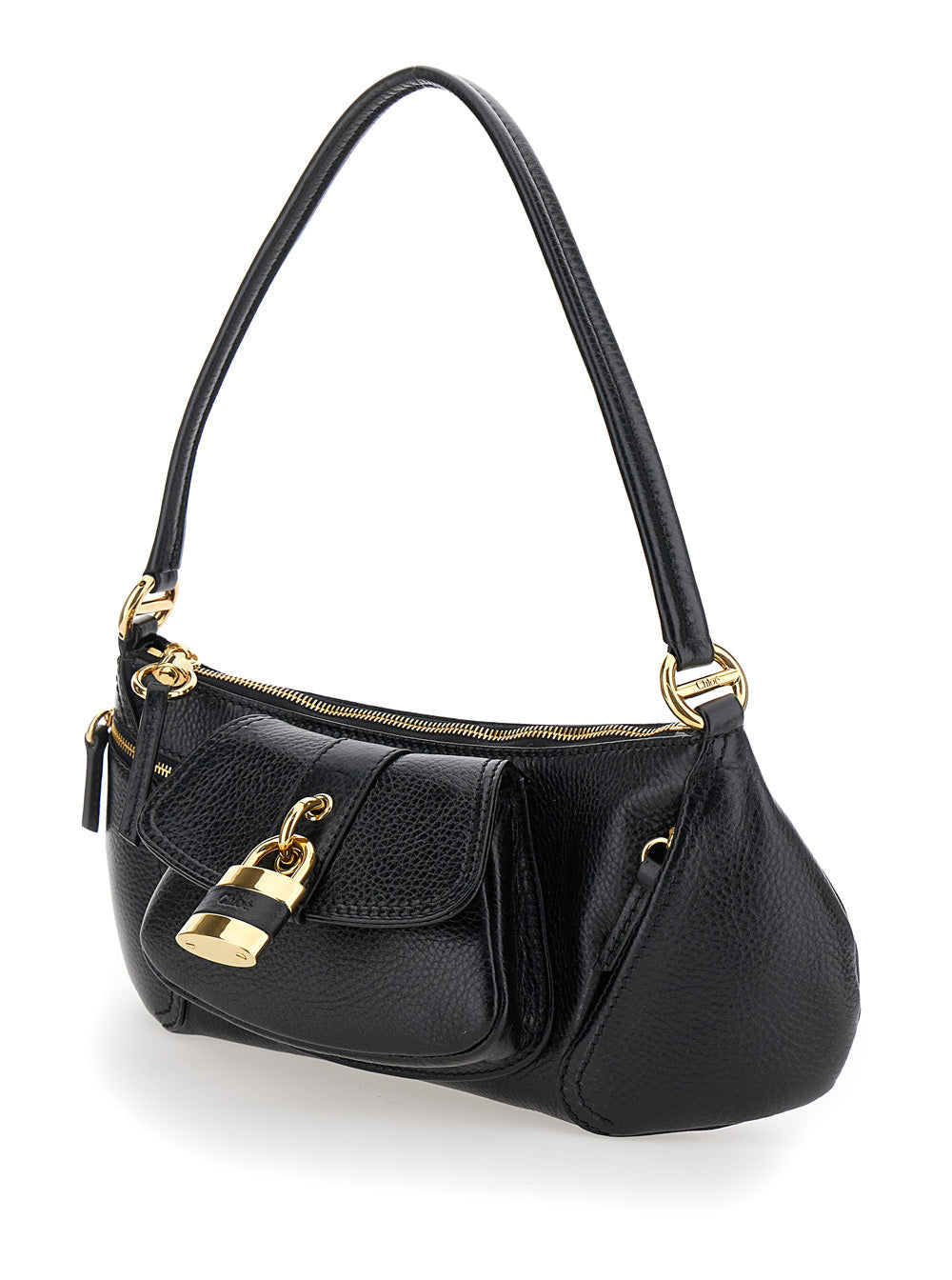 Chloé Women 'The 99' Black Shoulder Bag With Padlock In Hammered Leather Woman