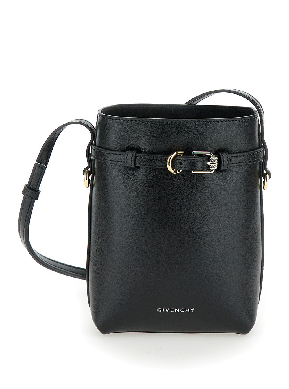 Givenchy Women 'Voyou' Black Crossbody Bag With Laminated Logo And Buckle In Leather Woman