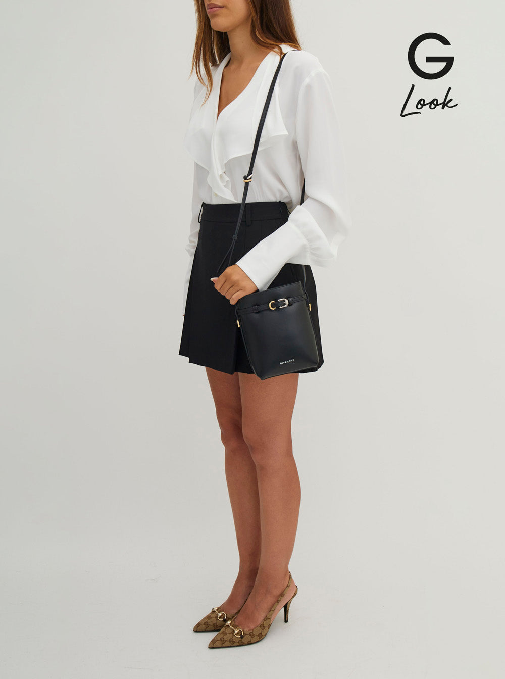 Givenchy Women 'Voyou' Black Crossbody Bag With Laminated Logo And Buckle In Leather Woman