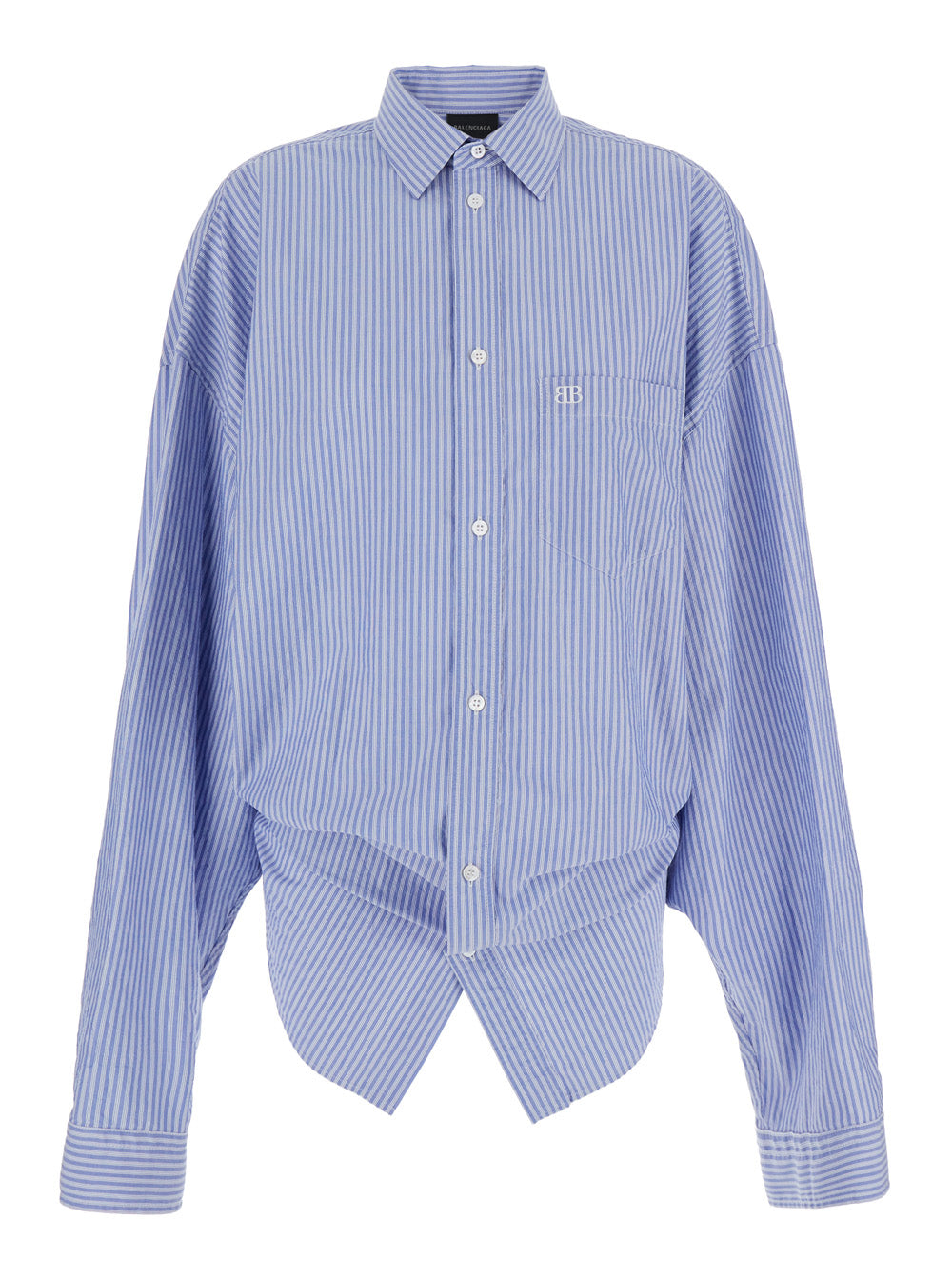 Balenciaga Women Light Blue And White Long Sleeve Shirt  With Stripes And Knot On The Back In Cotton Women