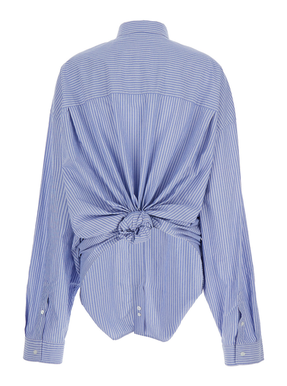 Balenciaga Women Light Blue And White Long Sleeve Shirt  With Stripes And Knot On The Back In Cotton Women