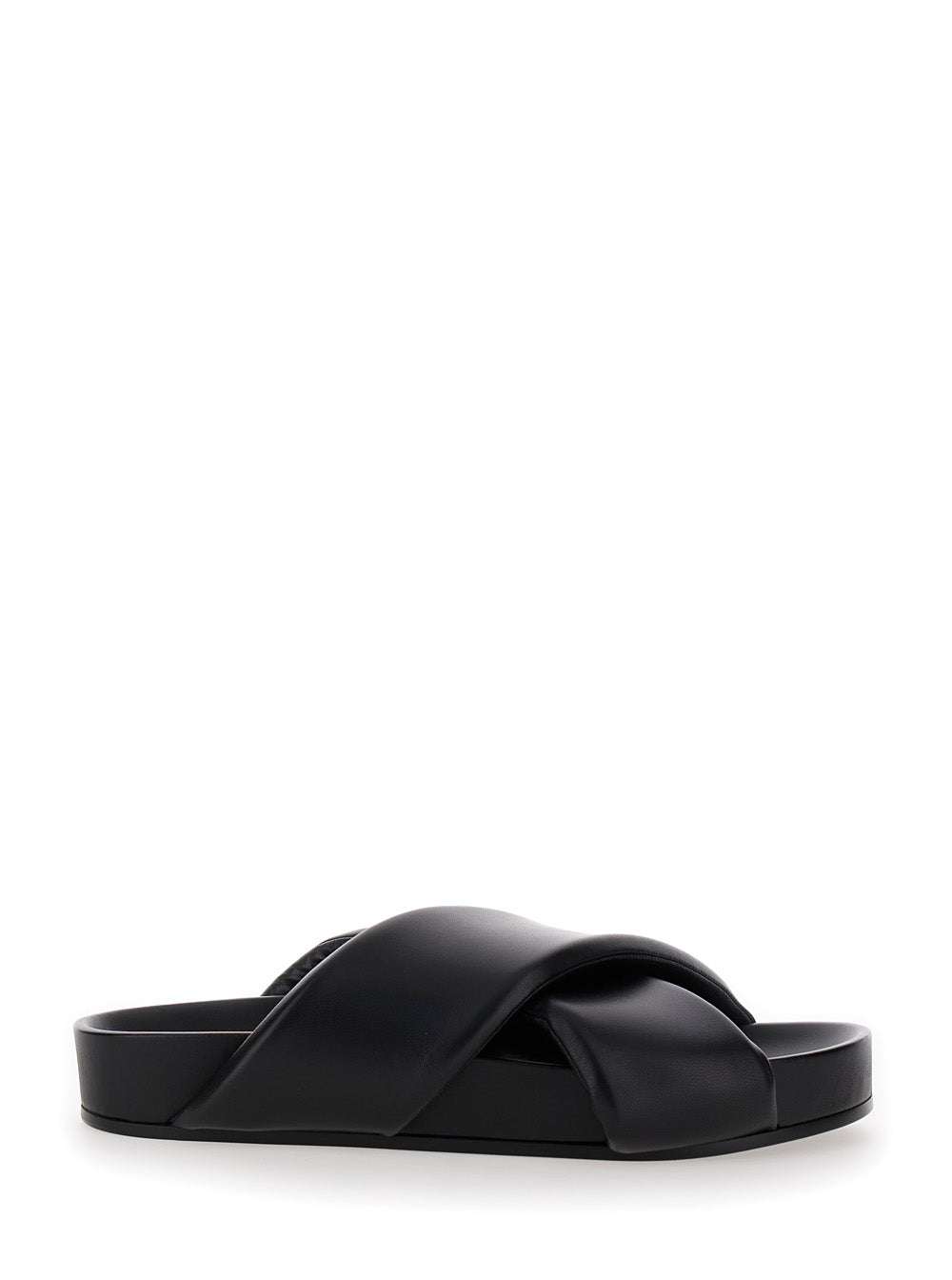 Jil Sander Men Black Sandals With Criss Cros Bands In Smooth Leather Man