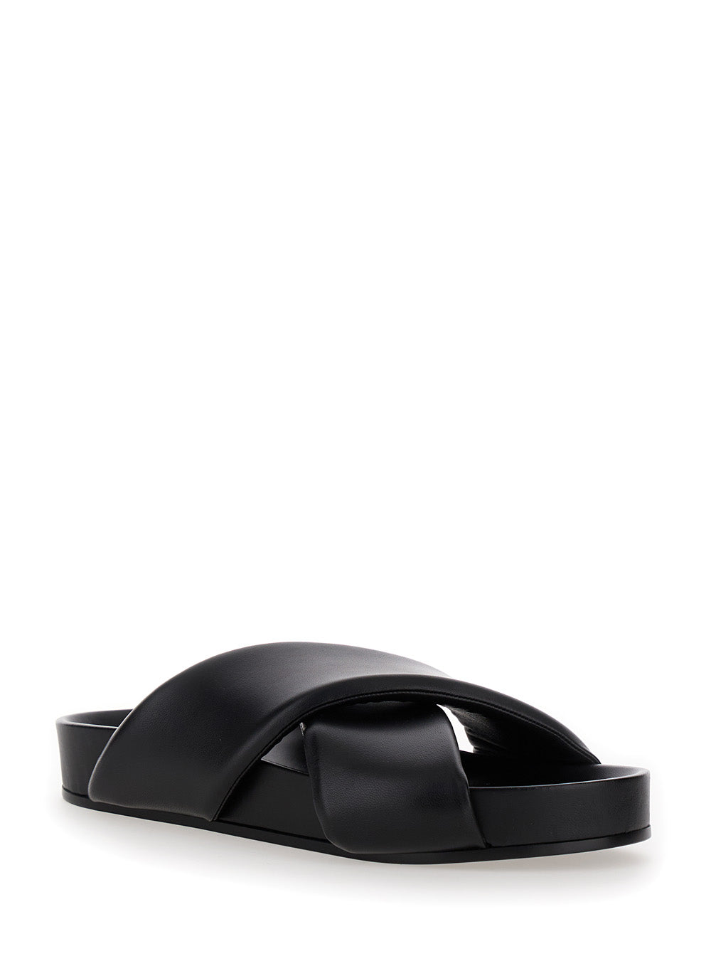 Jil Sander Men Black Sandals With Criss Cros Bands In Smooth Leather Man