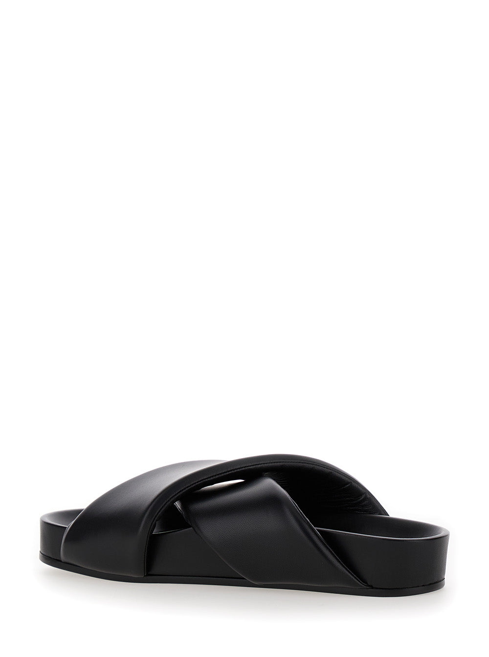 Jil Sander Men Black Sandals With Criss Cros Bands In Smooth Leather Man