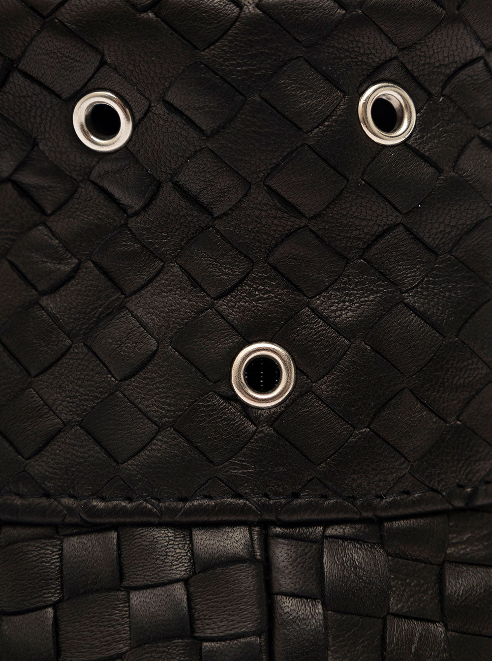 Bottega Veneta Men Black Bucket Hat With Metal Eyelets And Intreccio Motif In Leather Man