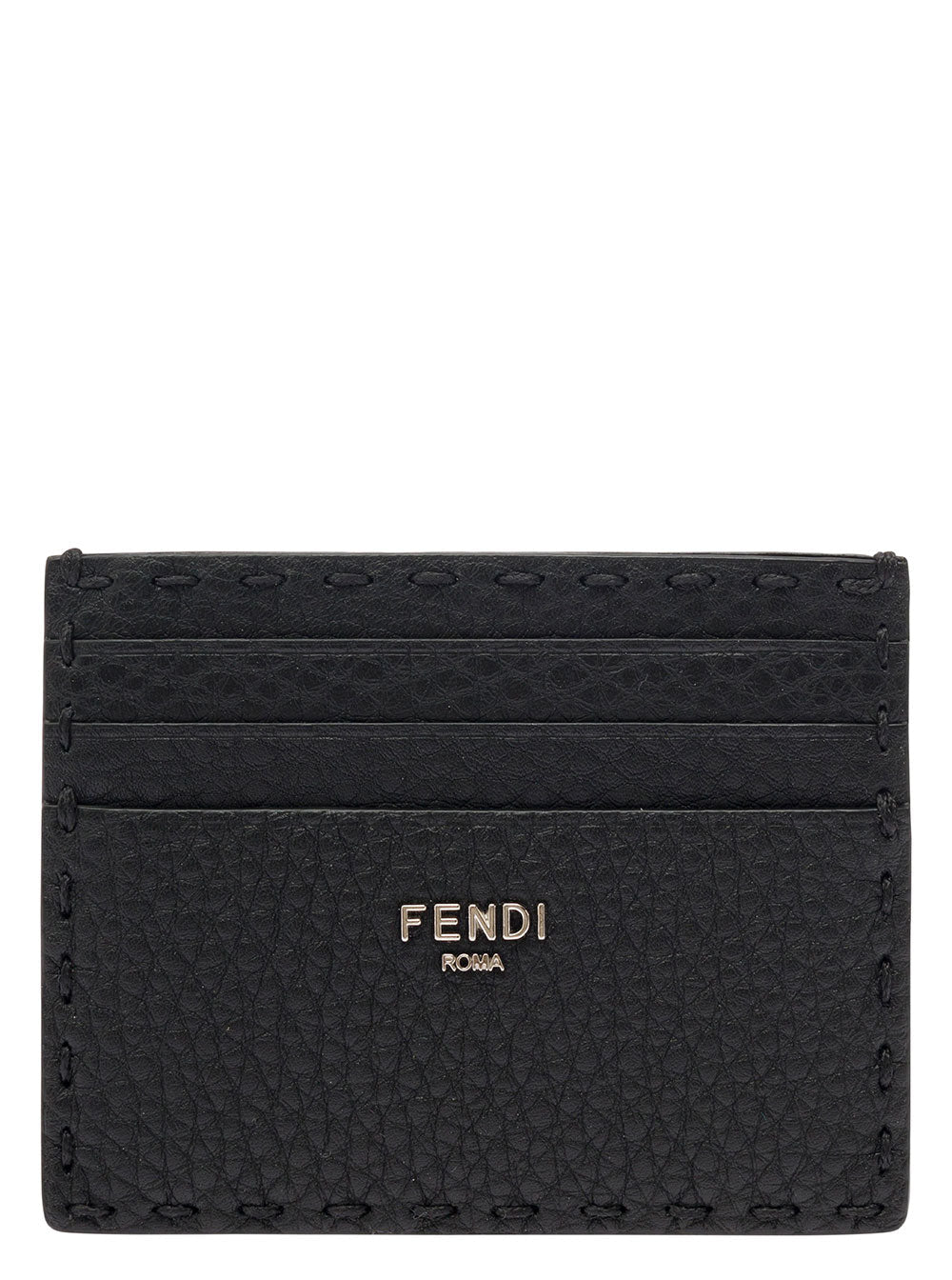 Fendi Men Black Card-Holder With Fendi Lettering In Leather Man