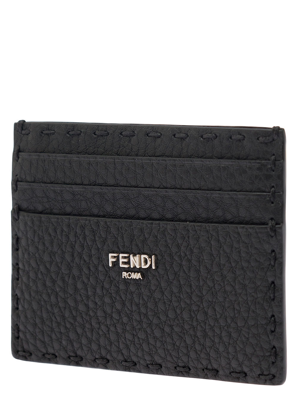 Fendi Men Black Card-Holder With Fendi Lettering In Leather Man