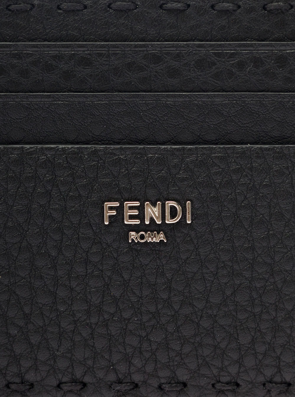 Fendi Men Black Card-Holder With Fendi Lettering In Leather Man