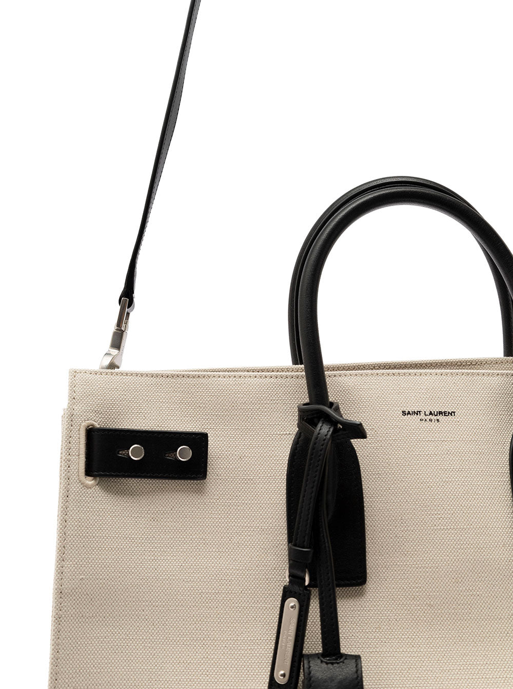 Saint Laurent Men 'Sac De Jour L' Beige Tote Bag With Brass Padlock In Canvas And Leather Man