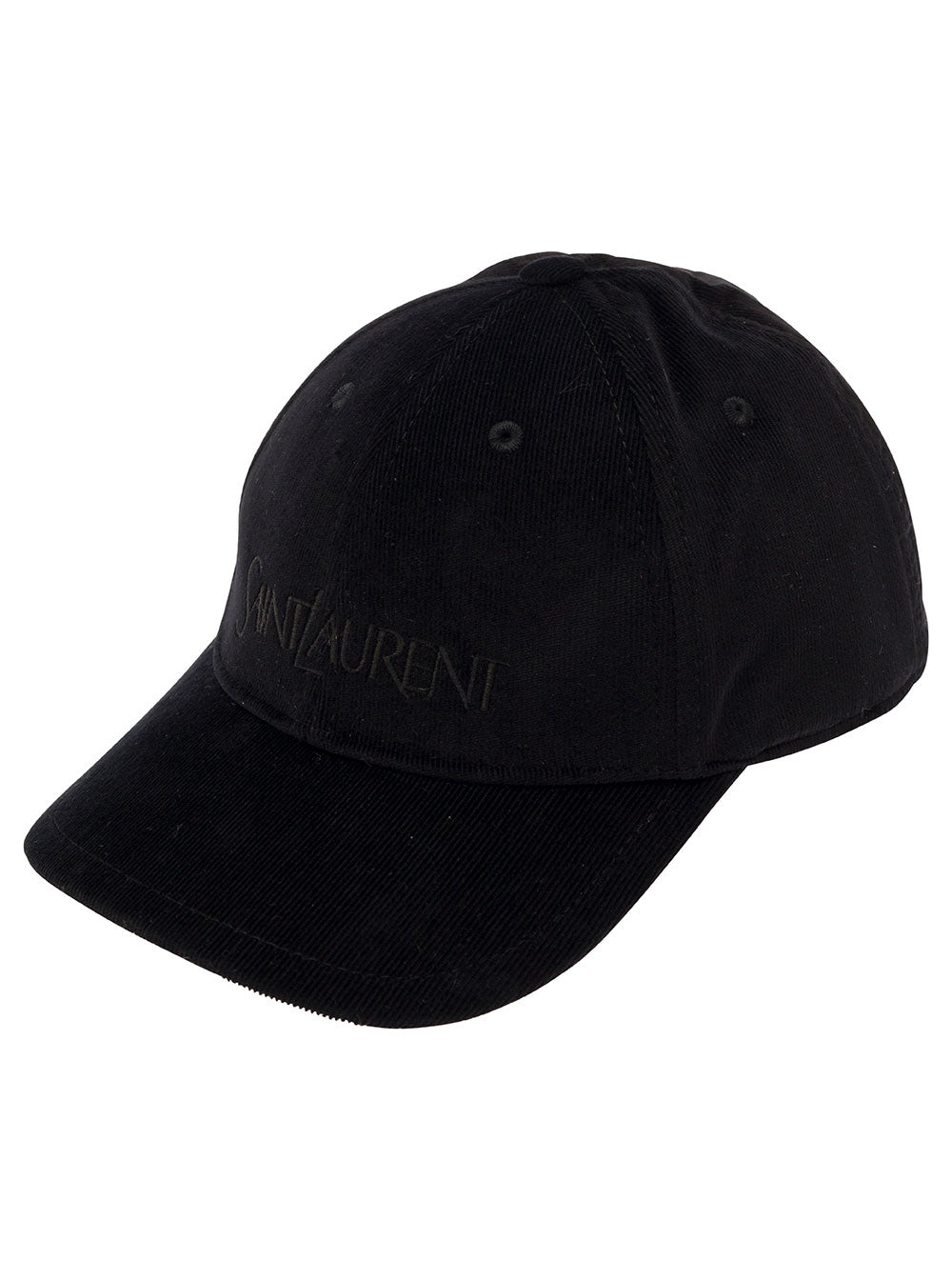 Saint Laurent Men Black Baseball Cap With Embossed Logo In Corduroy Man