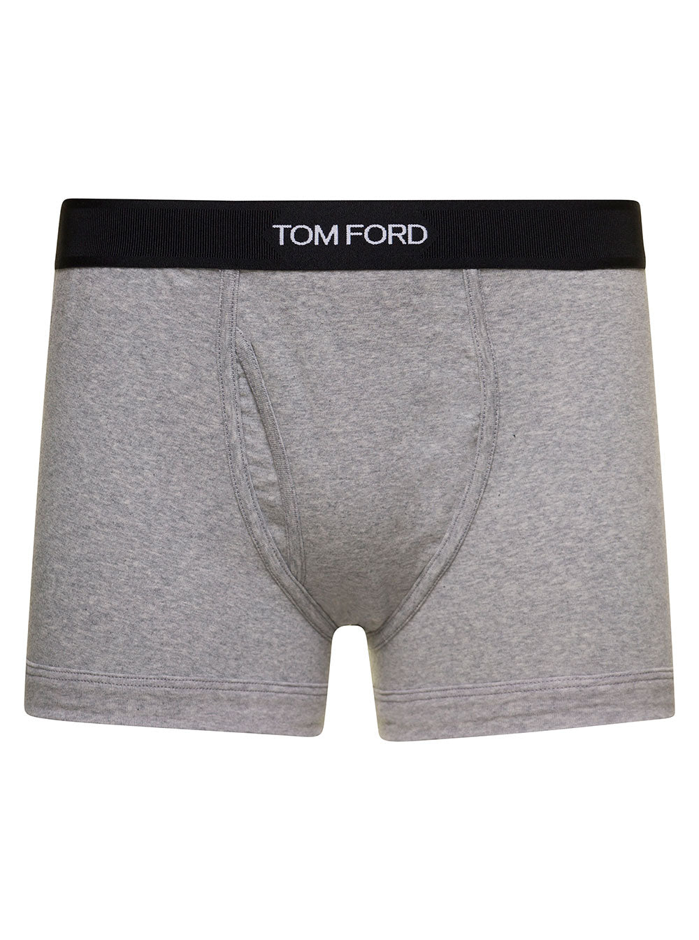 Tom Ford Men Grey Boxer Brief With Elasticated Logged Waistband In Cotton Stretch Man
