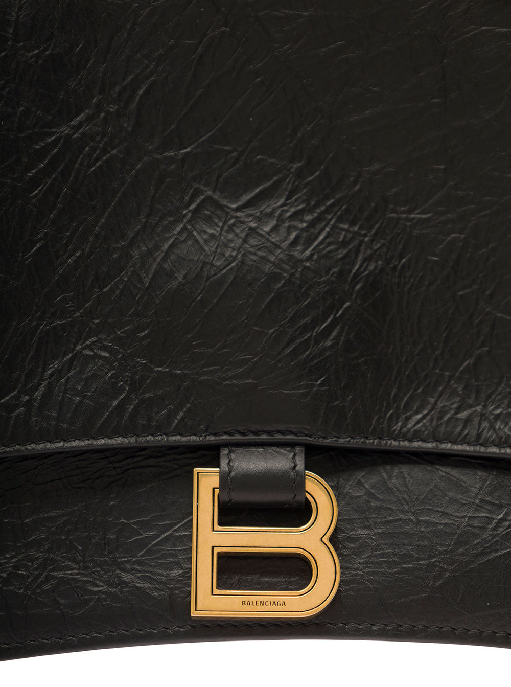Balenciaga Women 'Crus Medium' Black Shoulder Bag With B Logo Hardware In Crushed Leather Woman
