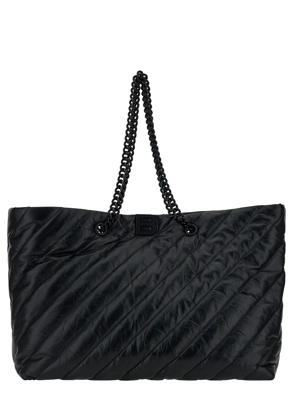 Balenciaga Women 'Big Carry All Crush' Black Tote Bag With B Logo Detail In Quilted Leather Woman