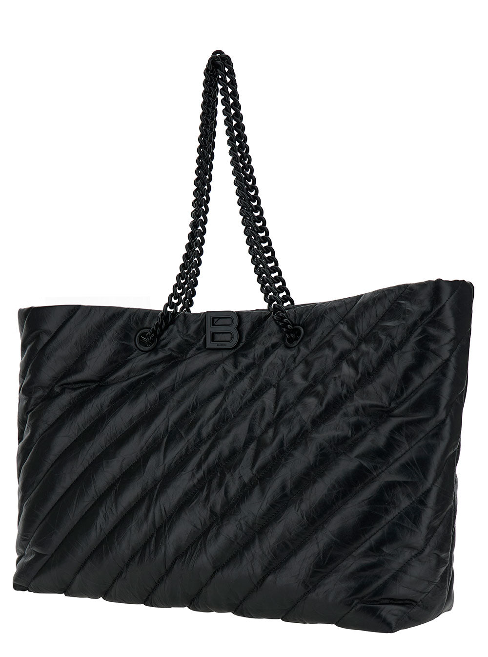Balenciaga Women 'Big Carry All Crush' Black Tote Bag With B Logo Detail In Quilted Leather Woman