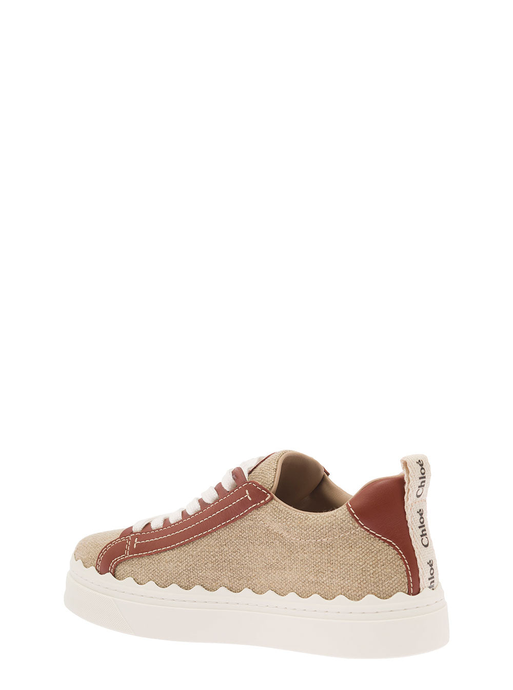 Chloé Women 'Lauren' Beige Low Top Sneakers With Logo Detail And Brown Leather Trim In Canvas Woman