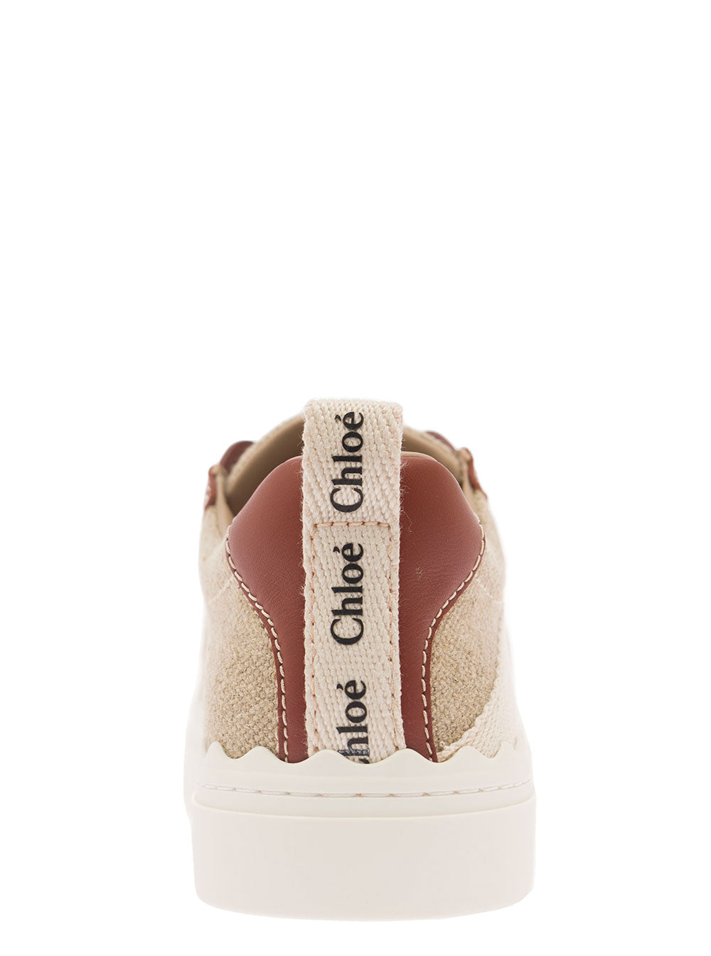 Chloé Women 'Lauren' Beige Low Top Sneakers With Logo Detail And Brown Leather Trim In Canvas Woman