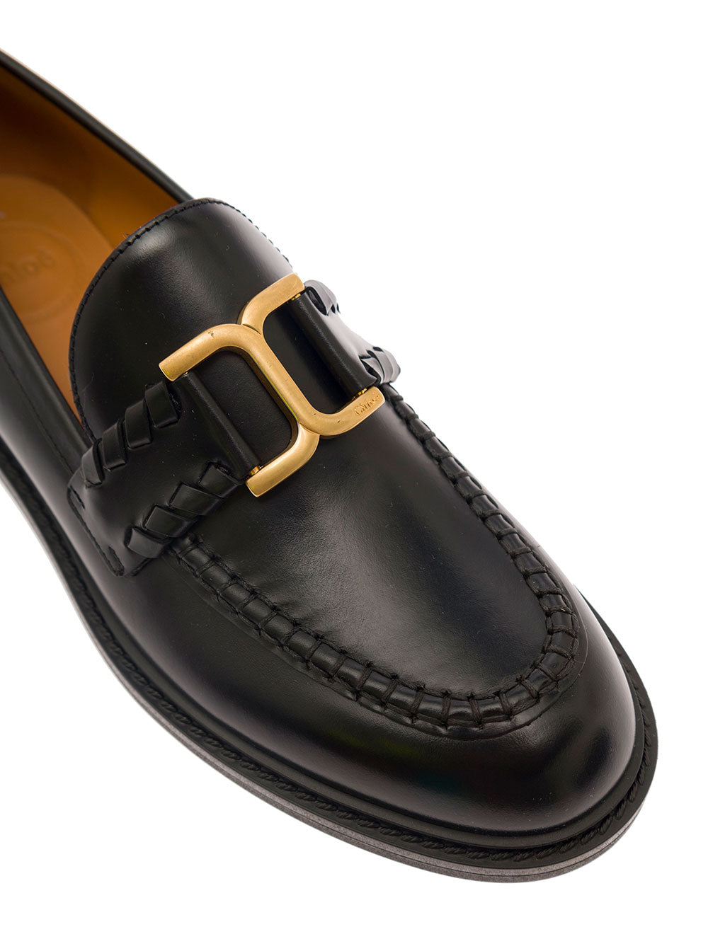 Chloé Women 'Marcie' Black Loafers With Gold-Colored Metal Logo In Smooth Leather Woman