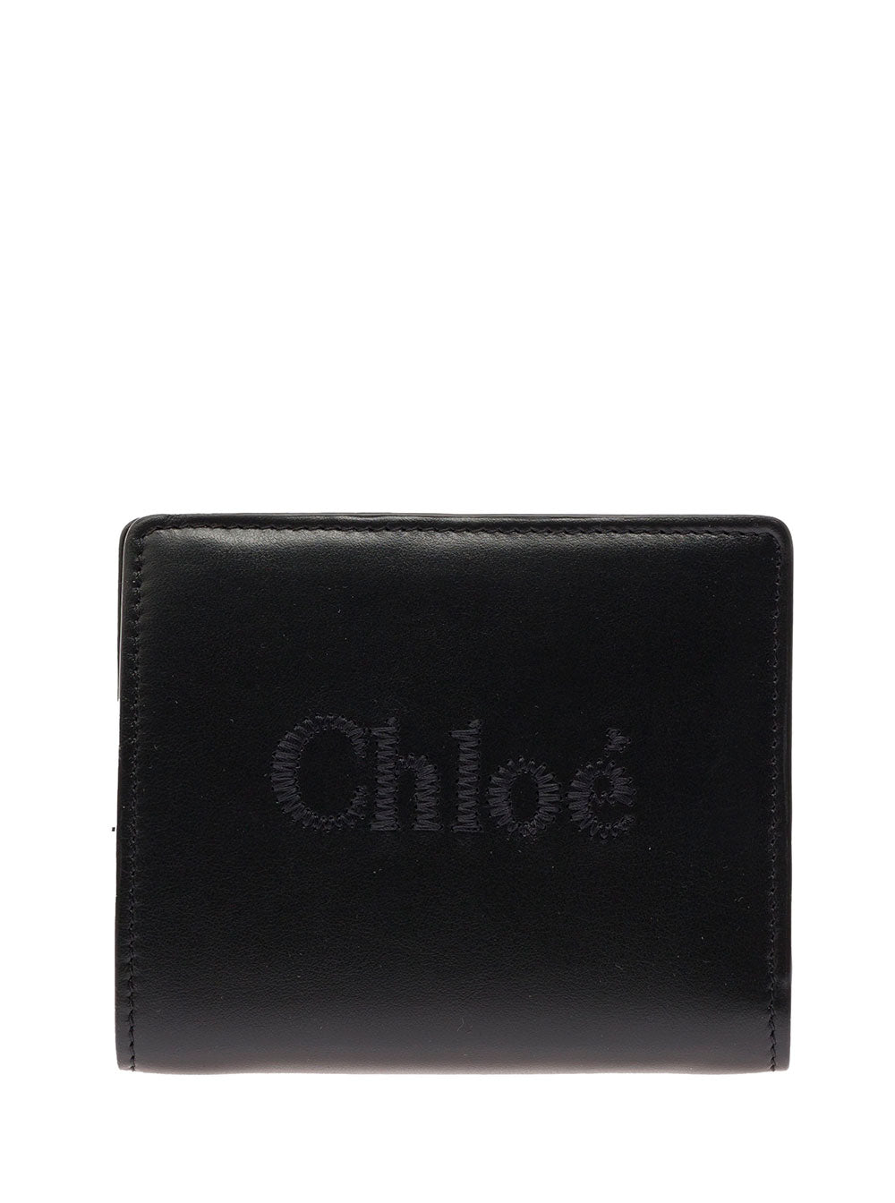 Chloé Women 'Sense' Black Bi-Fold Wallet With Tonal Logo Embroidery In Leather Woman