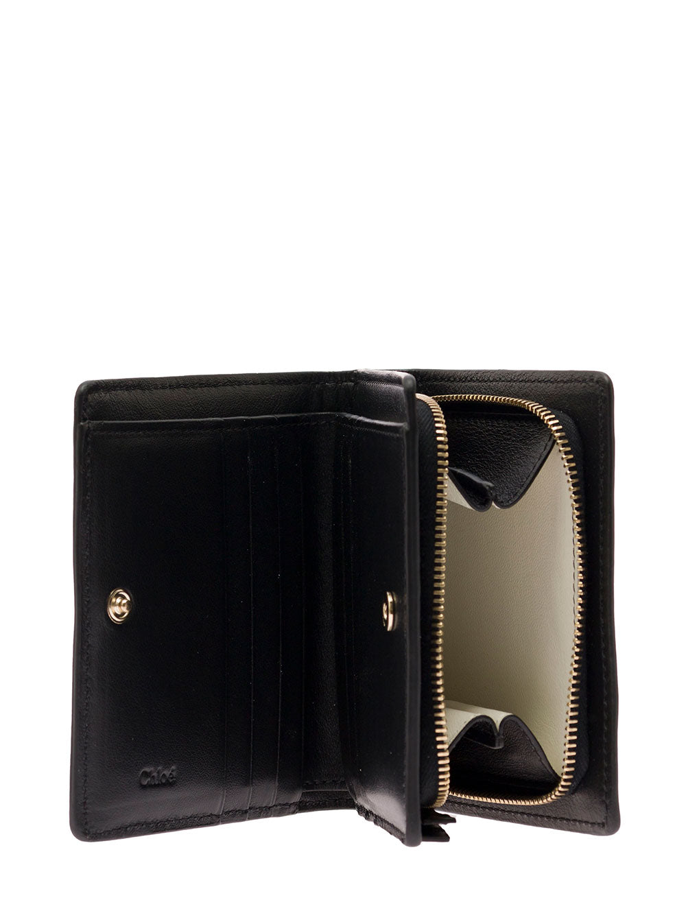 Chloé Women 'Sense' Black Bi-Fold Wallet With Tonal Logo Embroidery In Leather Woman