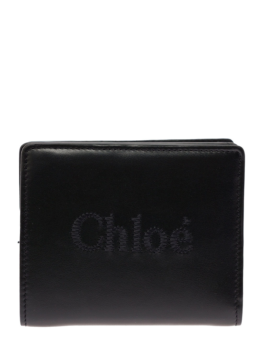 Chloé Women 'Sense' Black Bi-Fold Wallet With Tonal Logo Embroidery In Leather Woman