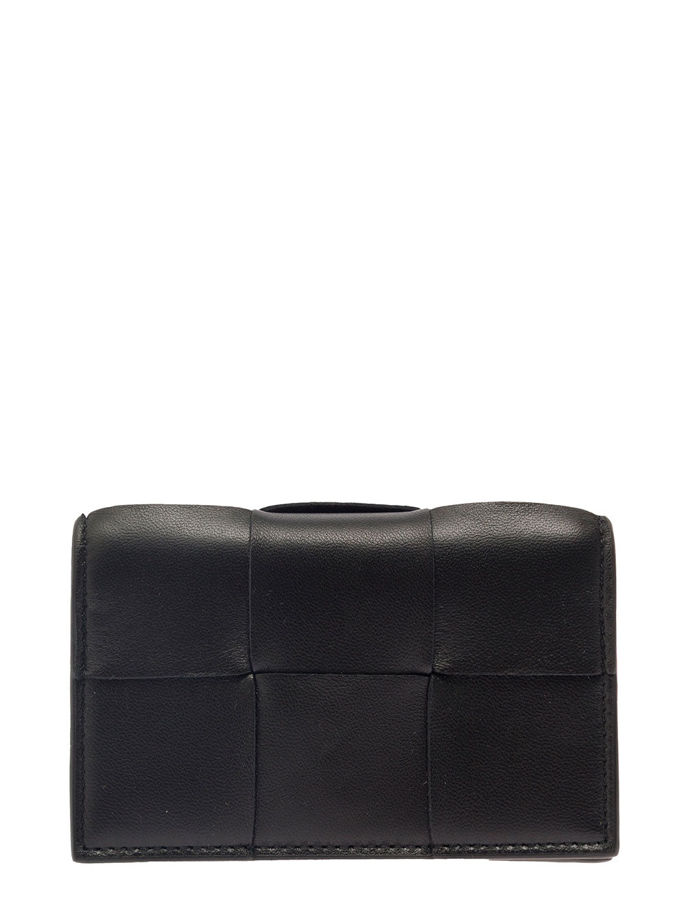 Bottega Veneta Women 'Cassette' Black Business Card Case In Intreccio Leather Woman