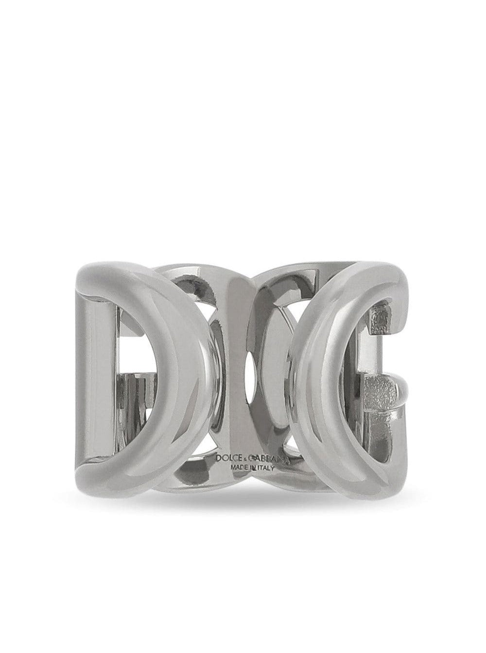 Dolce & Gabbana Men Silver-Tone Chunky Logo Ring In Brass Man