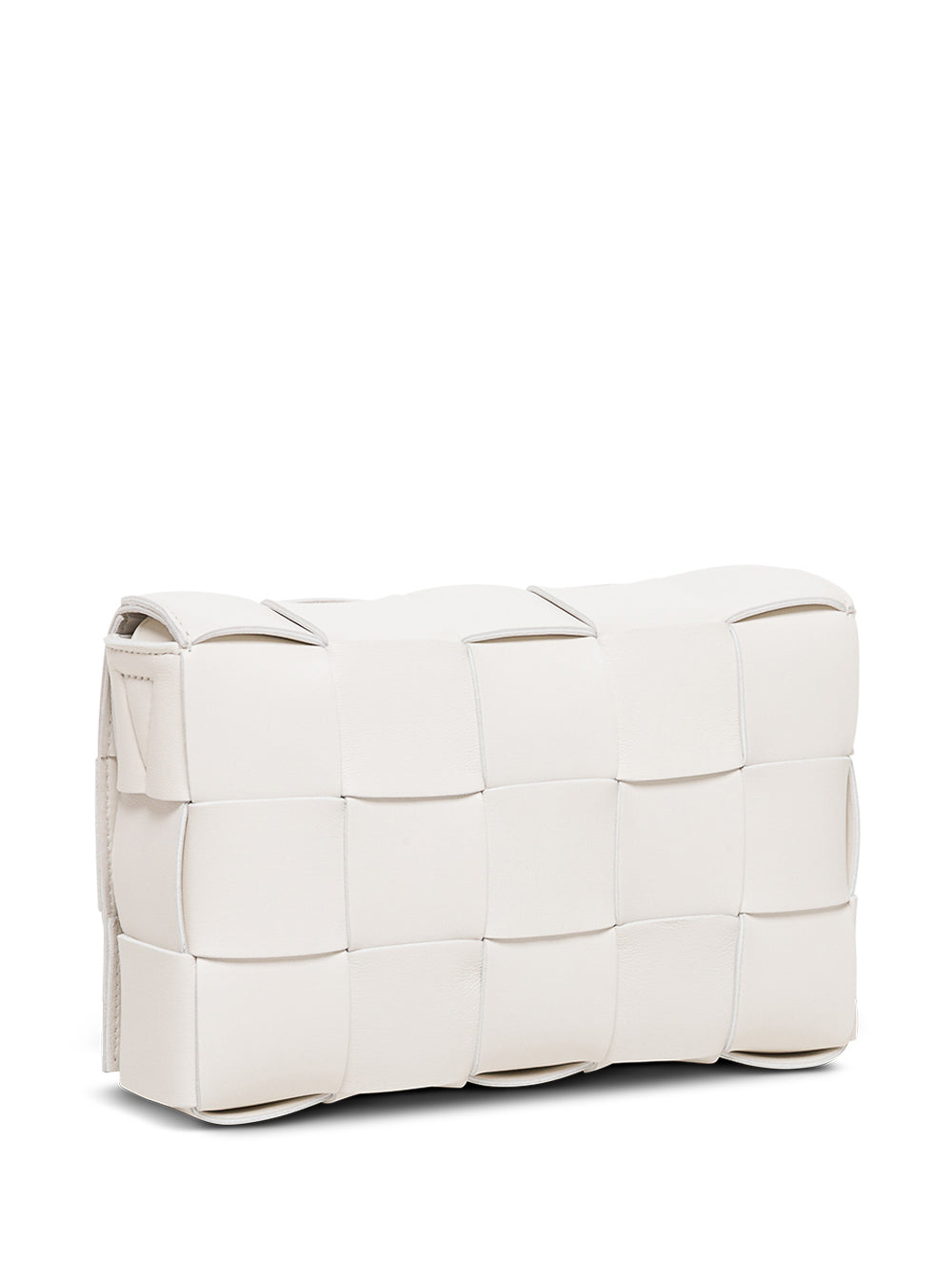 Bottega Veneta Women Cassette White Leather Crossbody Bag In Intreccio Nappa Leather