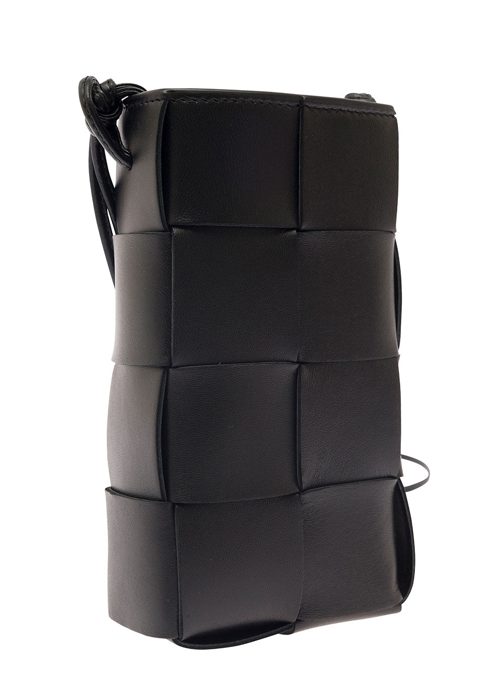 Bottega Veneta Women 'Phone Pouch' Black Shoulder Bag With Knot Details In Intreccio Nappa Leather Woman