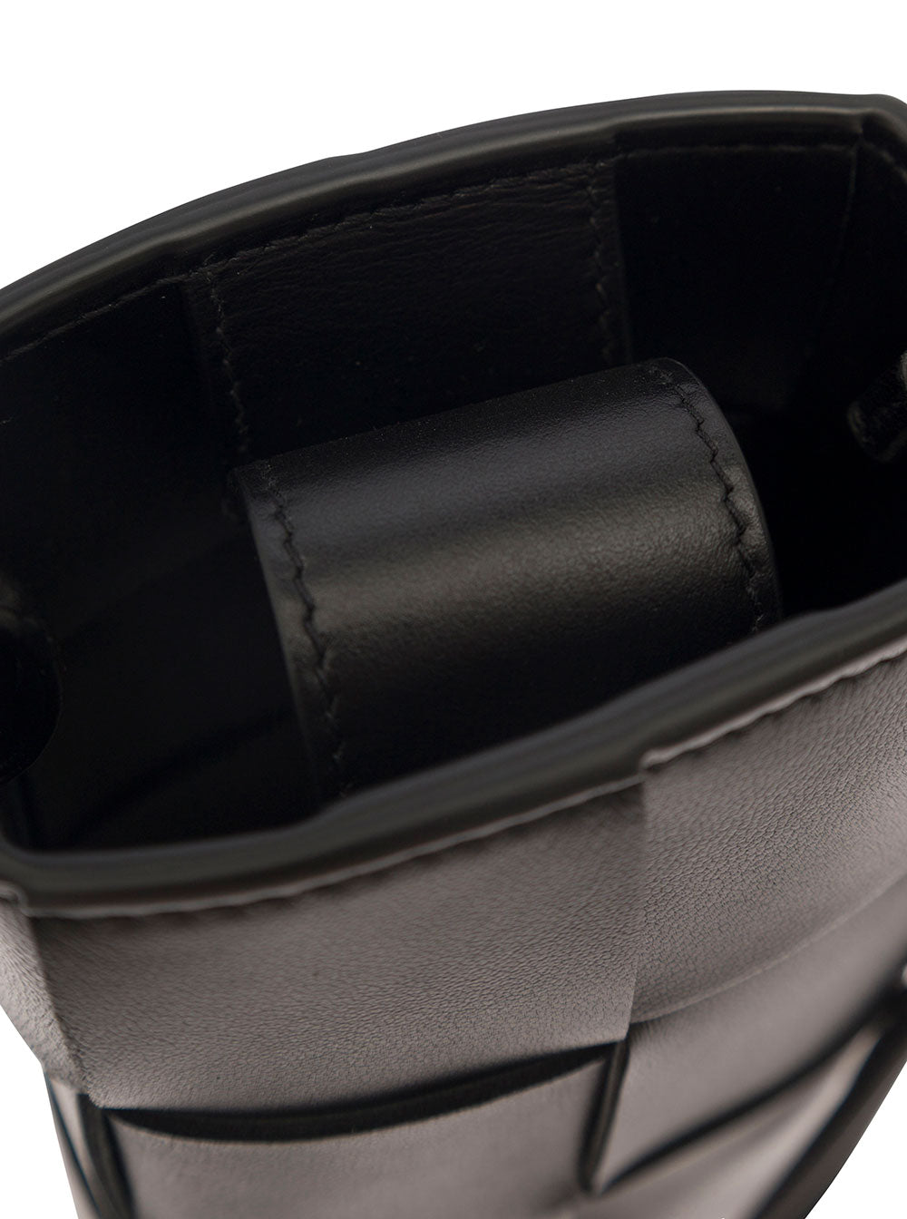 Bottega Veneta Women 'Phone Pouch' Black Shoulder Bag With Knot Details In Intreccio Nappa Leather Woman