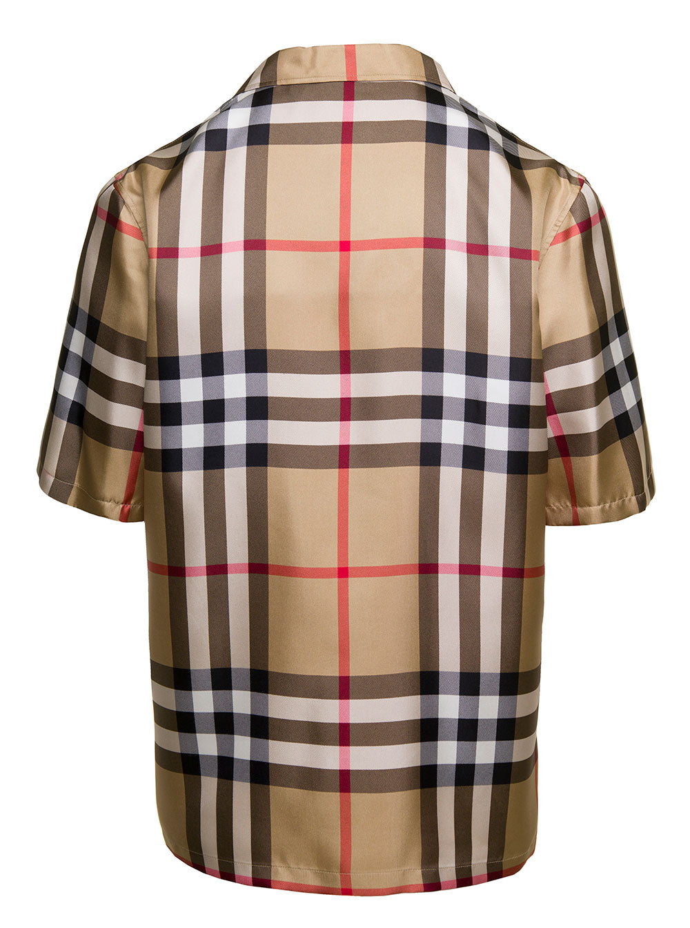 Burberry Men Brown Bowling Shirt With All-Over Checkered Print In Silk Man