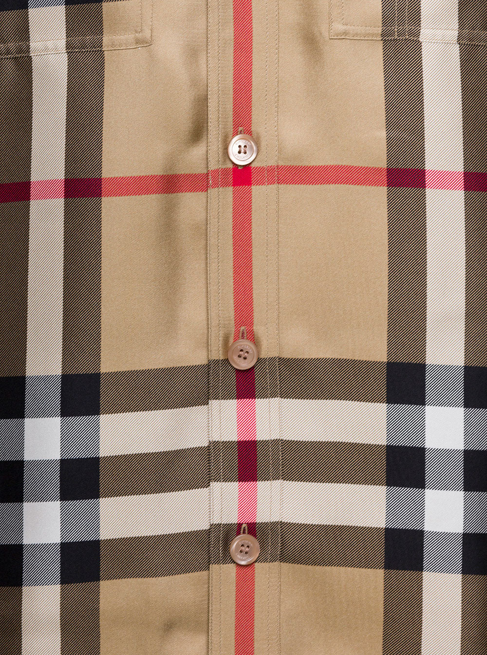 Burberry Men Brown Bowling Shirt With All-Over Checkered Print In Silk Man