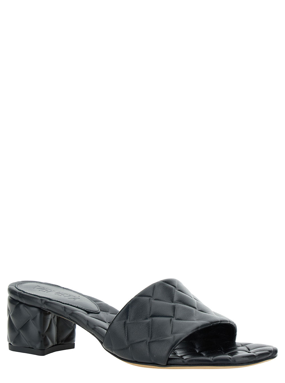 Bottega Veneta Women Black Mules With Intreccio Motif In Leather Woman