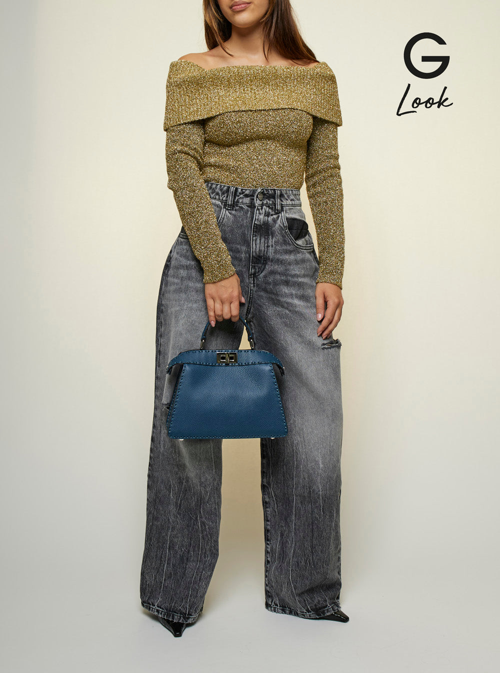 Fendi Women 'Peekaboo Iseeu Small' Blue Handbag With Shoulder Strap In Leather Woman