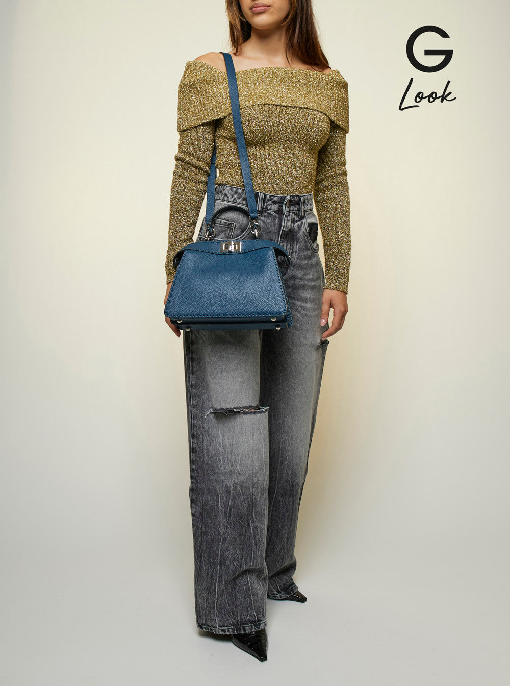 Fendi Women 'Peekaboo Iseeu Small' Blue Handbag With Shoulder Strap In Leather Woman