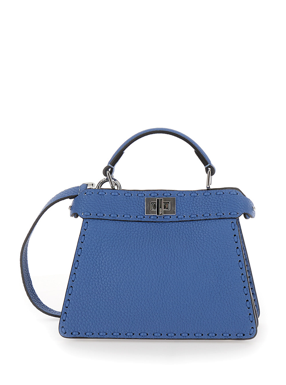 Fendi Women 'Peekaboo Iseeu Petite' Blue Handbag With Twist Lock Closure In Full-Grain Leather Woman