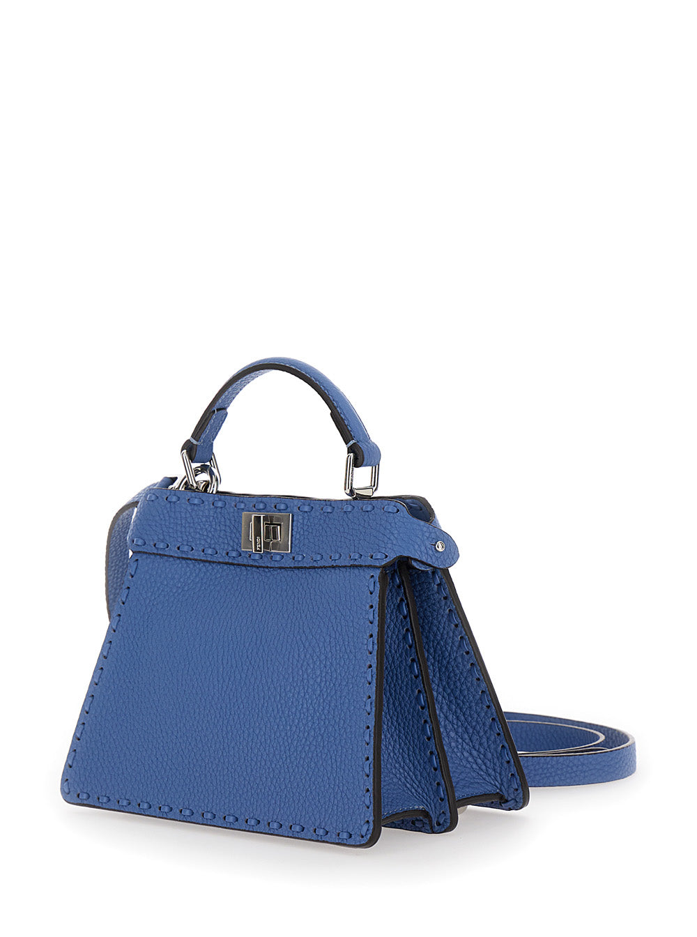Fendi Women 'Peekaboo Iseeu Petite' Blue Handbag With Twist Lock Closure In Full-Grain Leather Woman