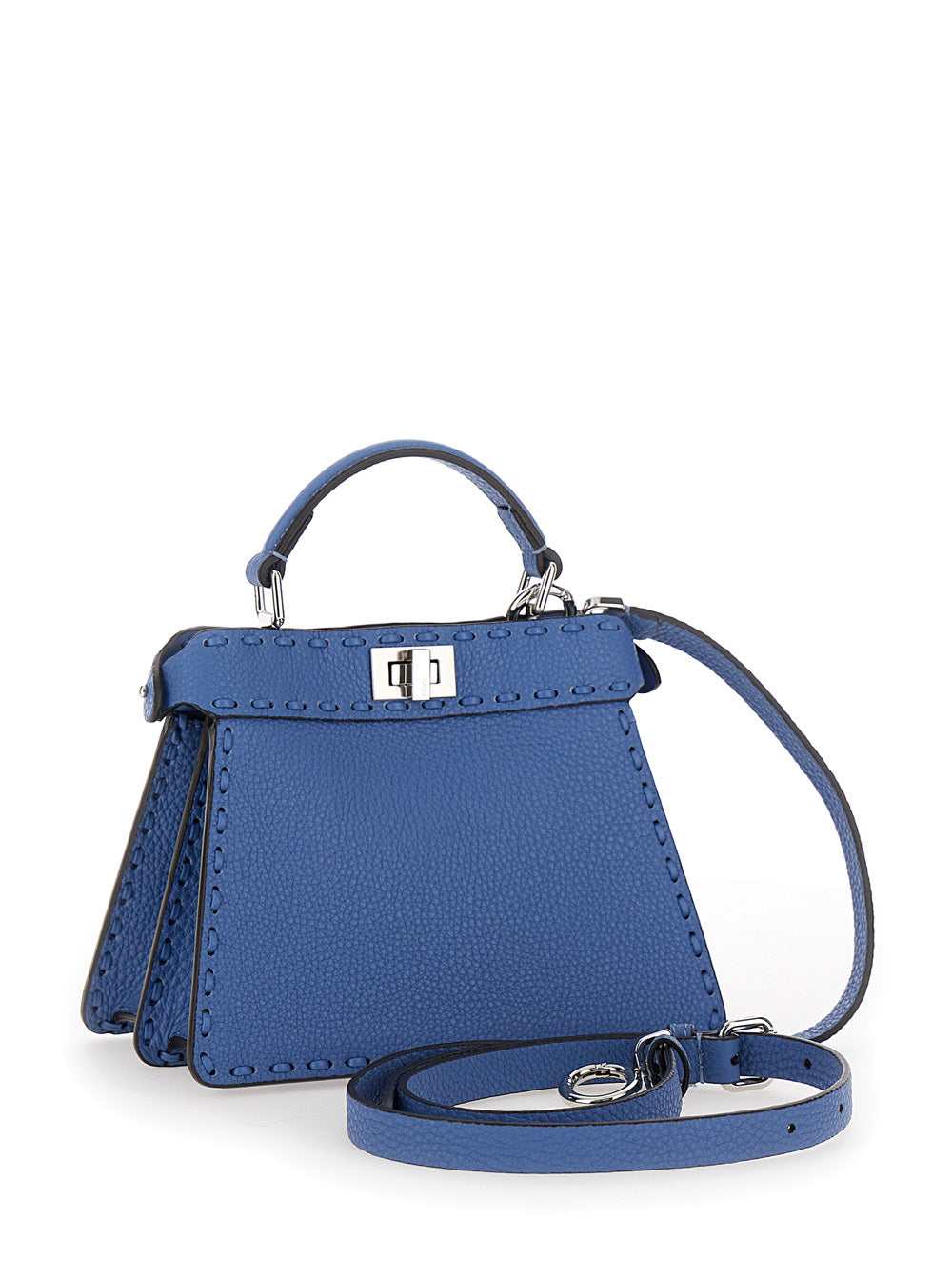 Fendi Women 'Peekaboo Iseeu Petite' Blue Handbag With Twist Lock Closure In Full-Grain Leather Woman